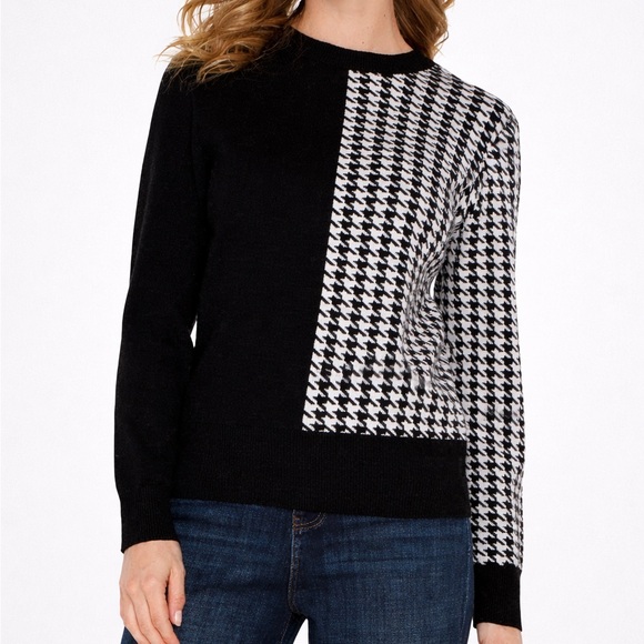 Liverpool Sweaters - 🆕🖤🤍 Liverpool Los Angeles Black White Houndstooth Colorblock Knit Sweater Size M